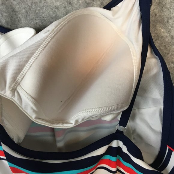 Athletech Tankini Top 26 Red White Blue Striped Square Neck Colorblock Slimming - Picture 9 of 11